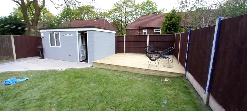 Finished timber deck next to garden room